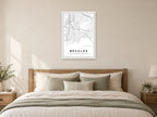 Beccles Town Centre Street Map Poster at A1, as a poster, above a bed