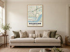 Beckton Heritage Street Map Poster at A1, in a natural wood frame, in a sitting room