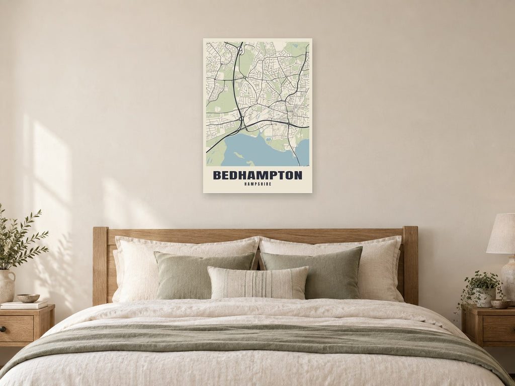 Bedhampton Street Map Poster at A1, as a poster, above a bed