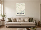 Beenham Street Map Poster at A1, in a natural wood frame, in a sitting room