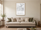 Belgravia Street Map Poster at A1, in a natural wood frame, in a sitting room