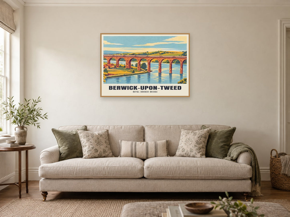 Royal Border Bridge, Berwick-upon-Tweed Poster at A1, in a natural wood frame, in a sitting room