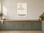 Bingham Street Map Poster at A1, in a white frame, in a kitchen