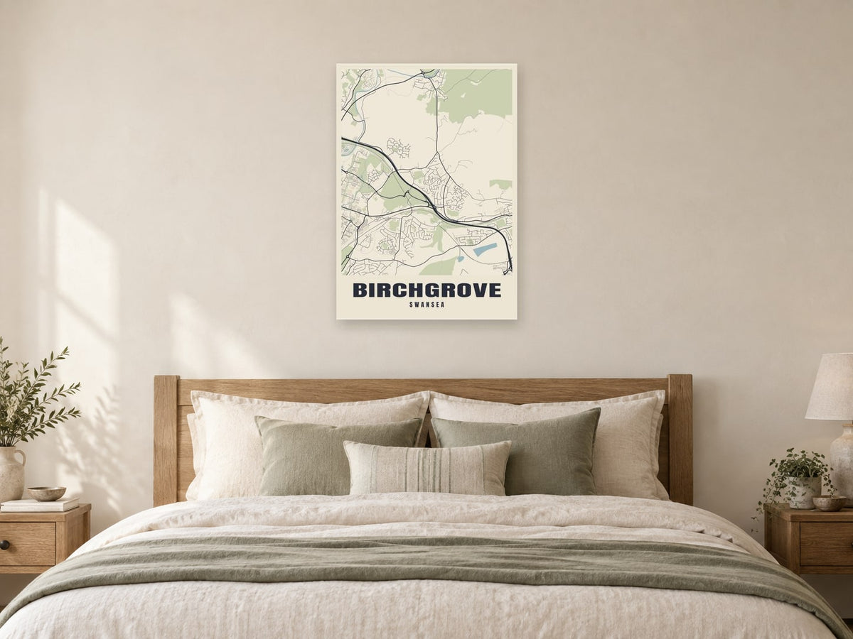 Birchgrove Street Map Poster at A1, as a poster, above a bed