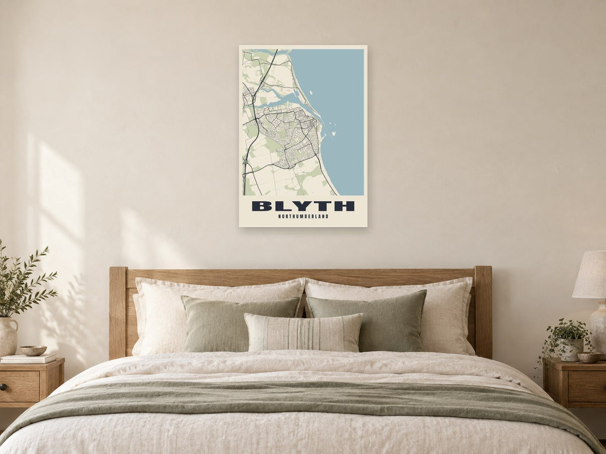 Blyth Street Map Poster at A1, as a poster, above a bed