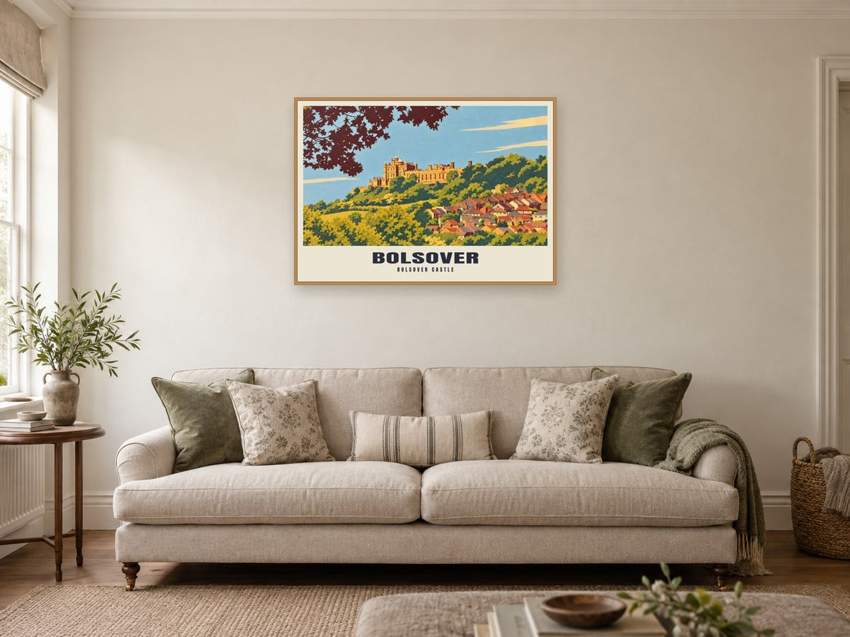 Bolsover Castle Poster at A1, in a natural wood frame, in a sitting room