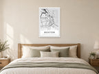 Boston Downtown Street Map Poster at A1, as a poster, above a bed