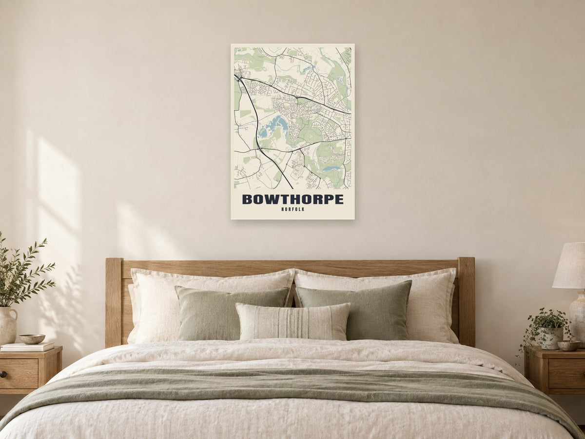 Bowthorpe Street Map Poster at A1, as a poster, above a bed