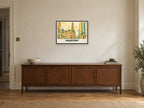 Bradford City Hall Riso-inspired Poster at A2, in a black frame, above a sideboard