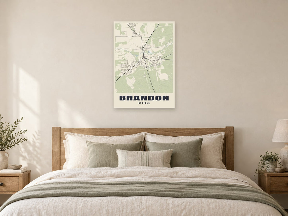 Brandon Street Map Poster at A1, as a poster, above a bed