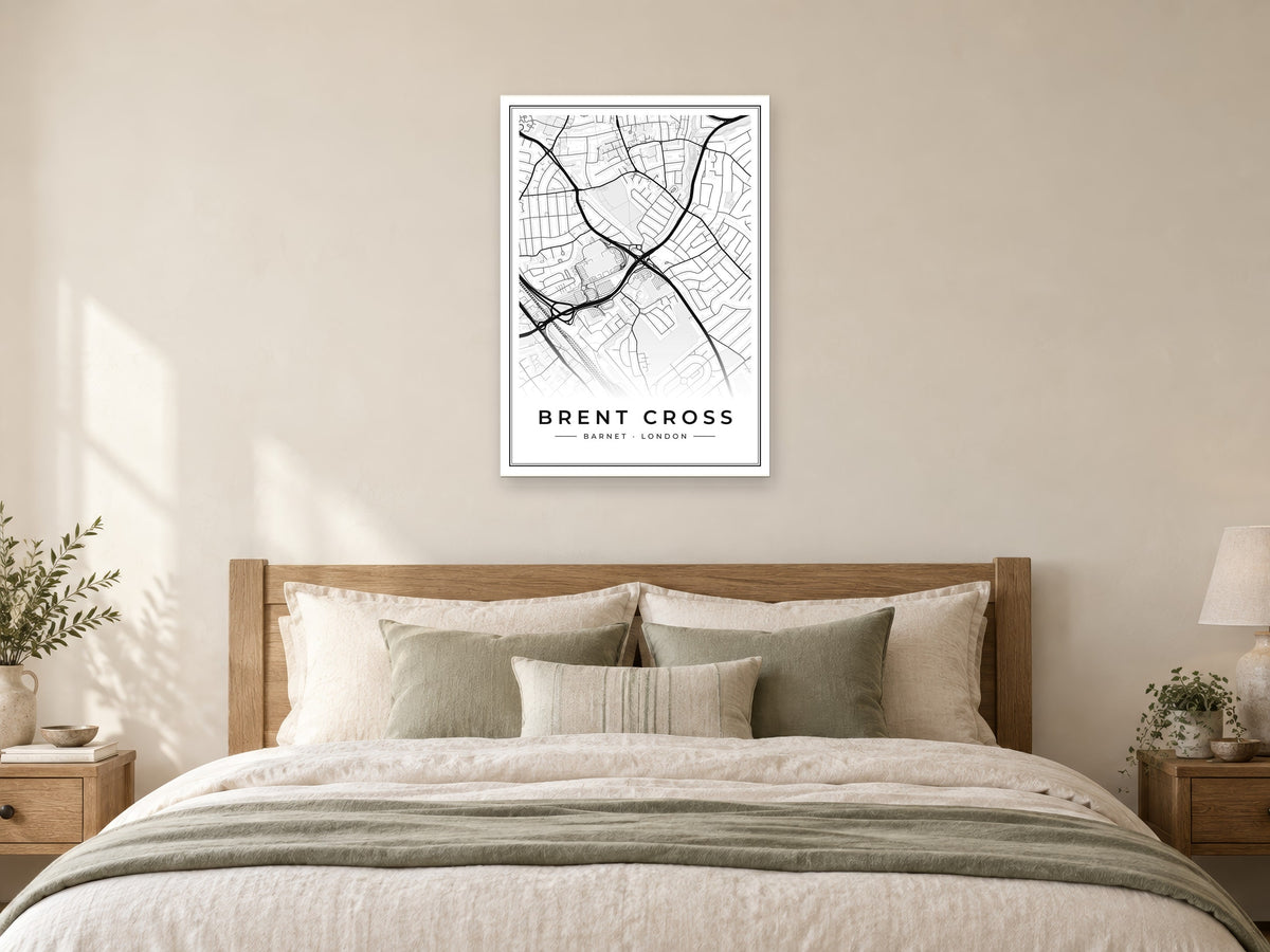 Brent Cross Street Map Poster at A1, as a poster, above a bed