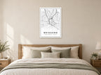 Bridgend Town Centre Street Map Poster at A1, as a poster, above a bed