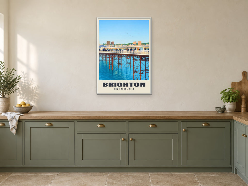 The Palace Pier, Brighton Poster at A1, in a white frame, in a kitchen