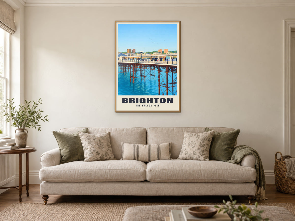 The Palace Pier, Brighton Poster at A1, in a natural wood frame, in a sitting room