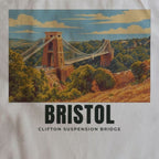 Close-up of the Clifton Suspension Bridge, Bristol drawing and lettering printed on natural cotton