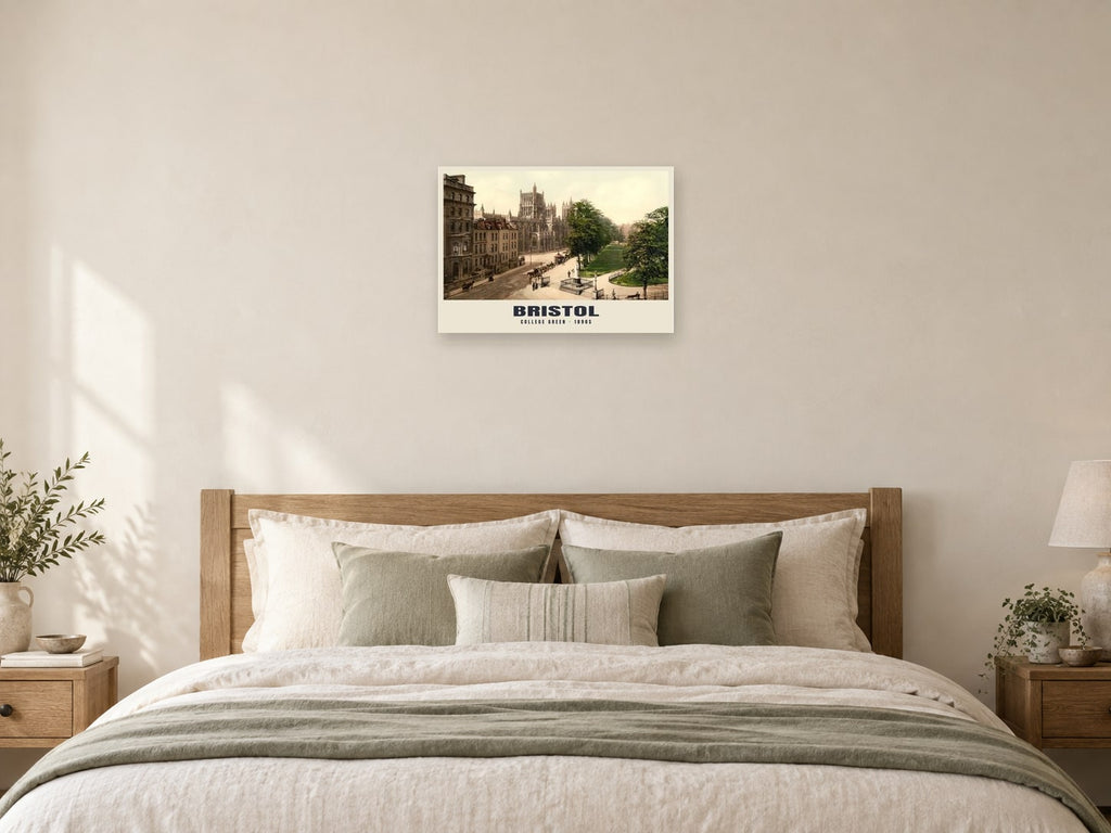 College Green, Bristol, 1890s Heritage Print at A2, as a poster, above a bed