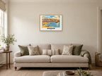Brixham named Retro Railway print at A2, in a natural wood frame, in a sitting room