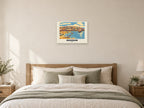 Brixham named Retro Railway print at A2, as a poster, above a bed