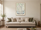 Bromley-by-Bow Heritage Street Map Poster at A1, in a natural wood frame, in a sitting room