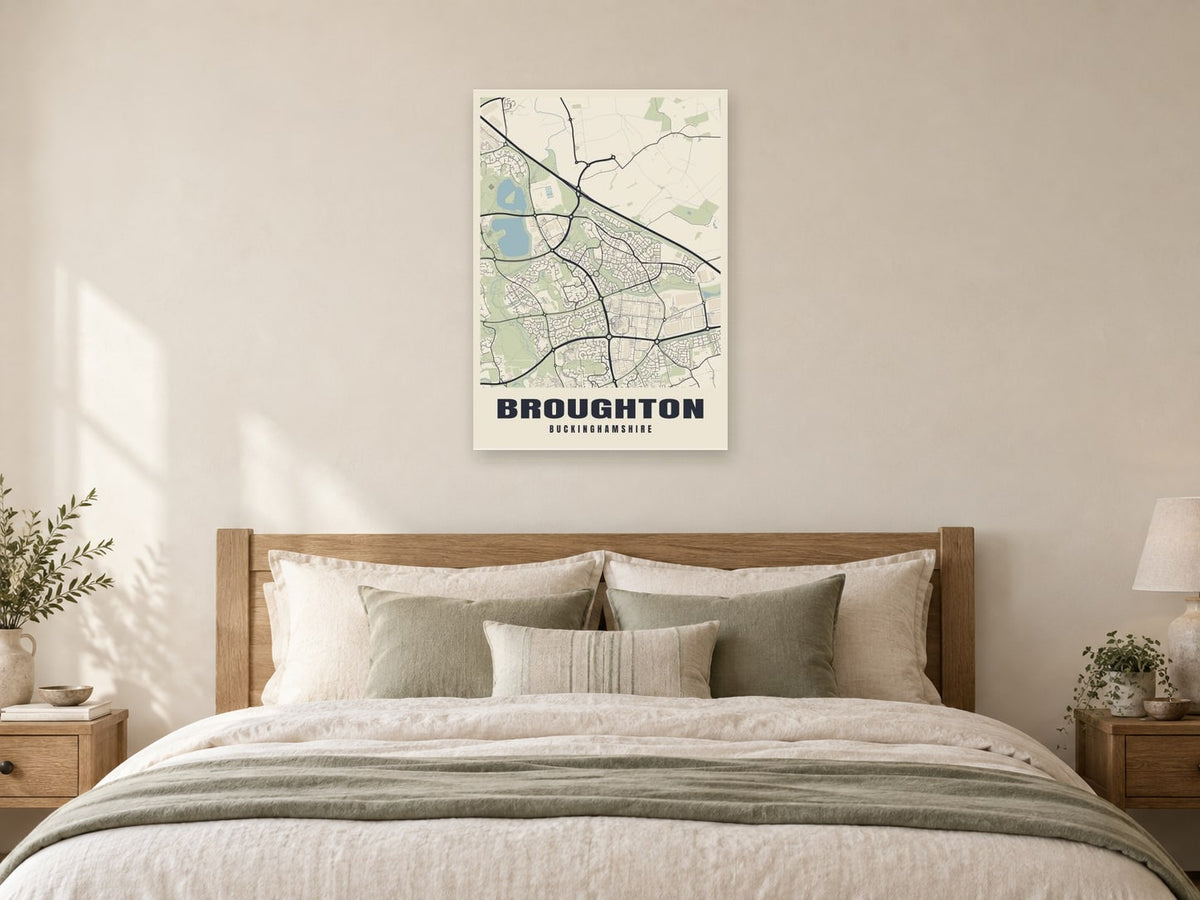 Broughton Street Map Poster at A1, as a poster, above a bed