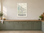 Broughton Street Map Poster at A1, in a white frame, in a kitchen