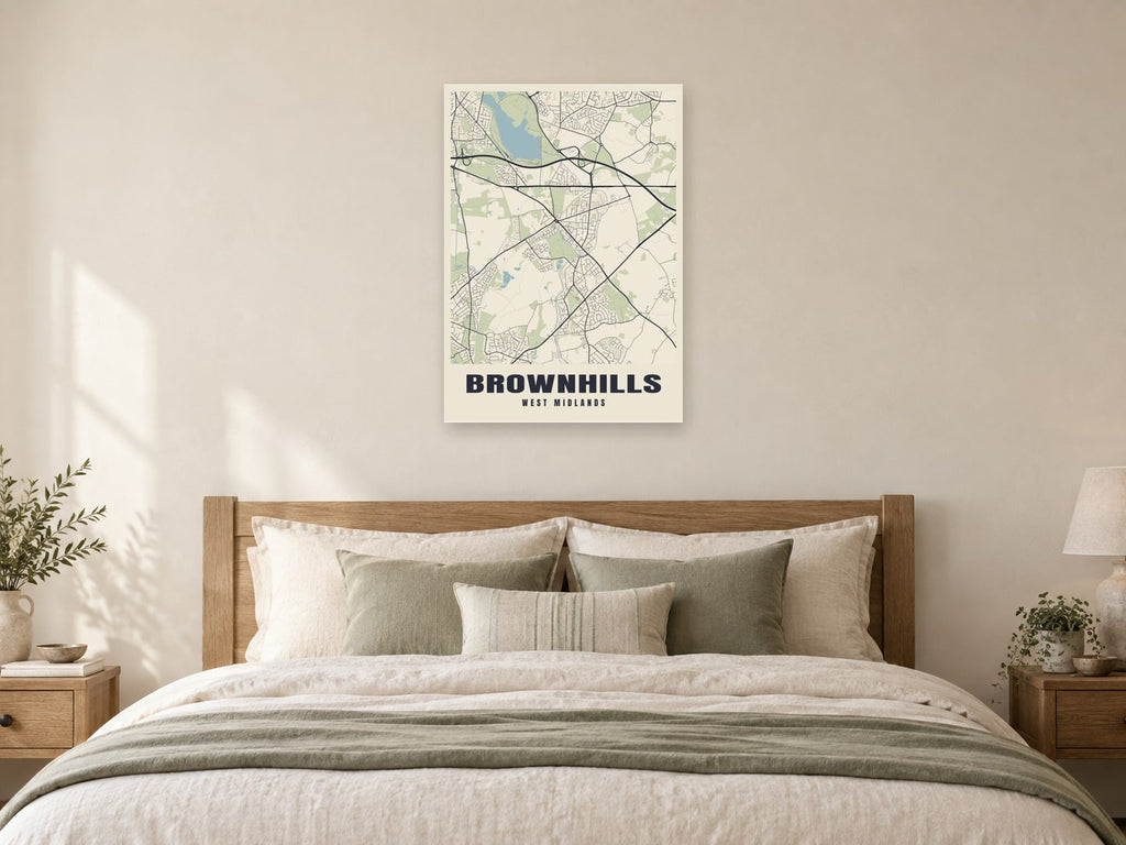 Brownhills Street Map Poster at A1, as a poster, above a bed