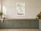 Brownhills Street Map Poster at A1, in a white frame, in a kitchen