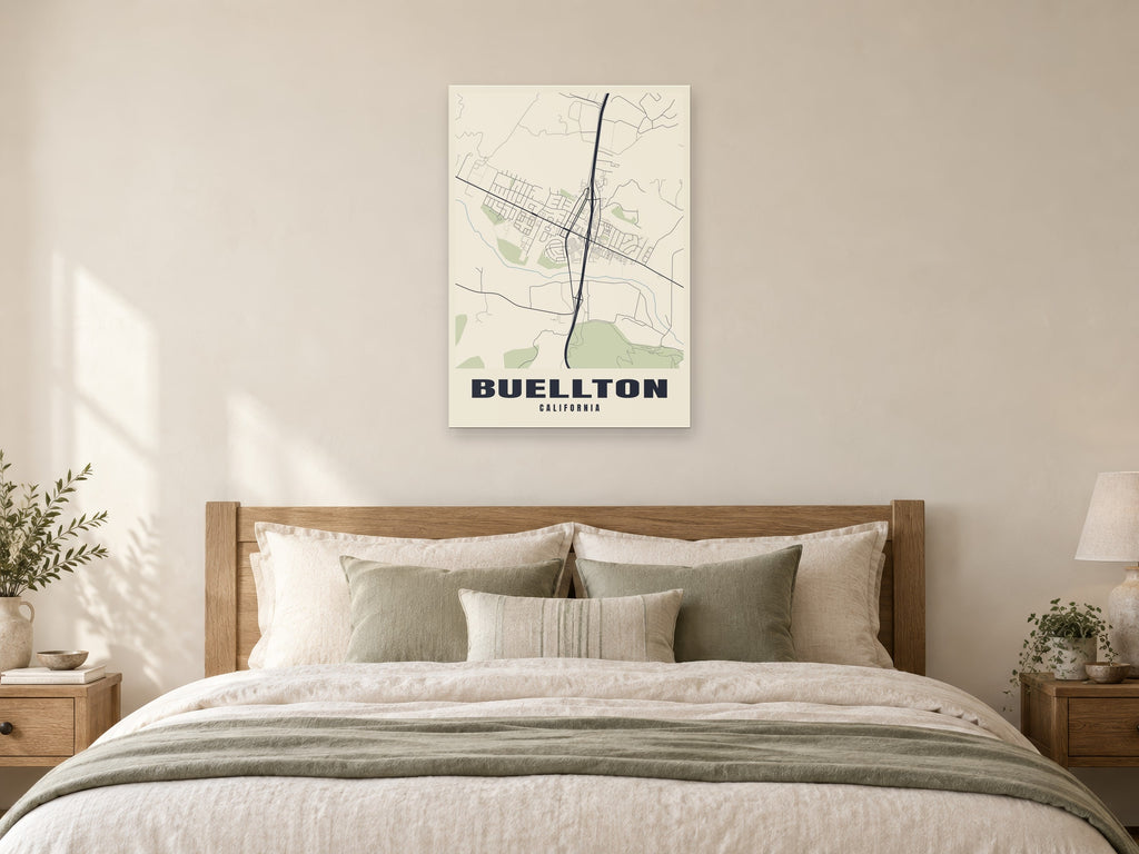 Buellton Street Map Poster at A1, as a poster, above a bed