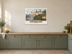 The Manor House, Buntingford Poster at A1, in a white frame, in a kitchen