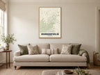 Burghfield Street Map Poster at A1, in a natural wood frame, in a sitting room