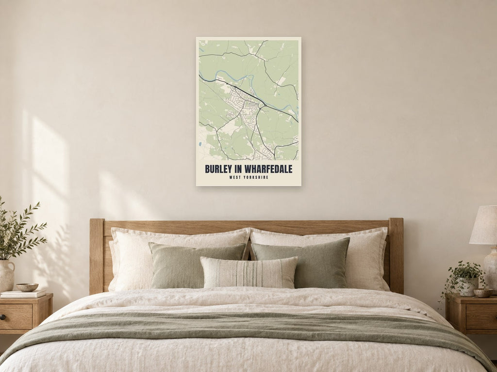 Burley in Wharfedale Street Map Poster at A1, as a poster, above a bed