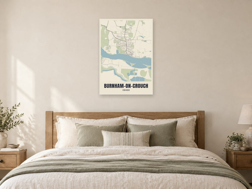Burnham-on-Crouch Street Map Poster at A1, as a poster, above a bed