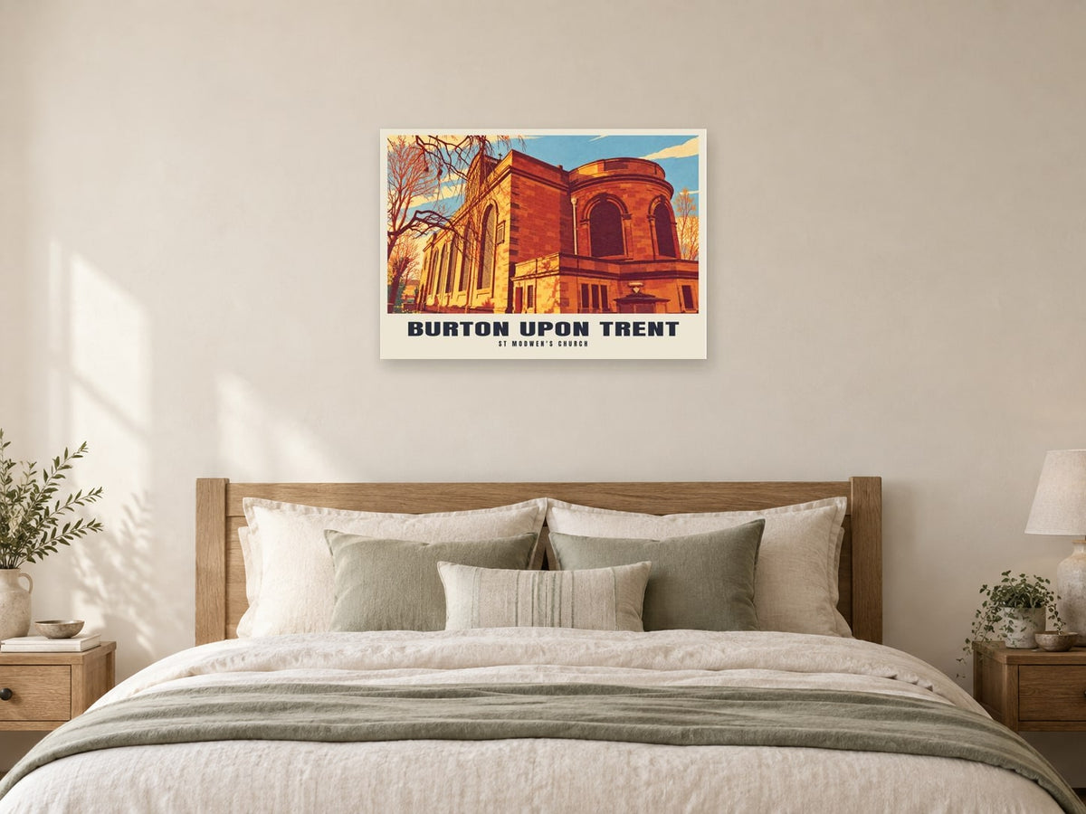 St Modwen's Church, Burton upon Trent Poster at A1, as a poster, above a bed