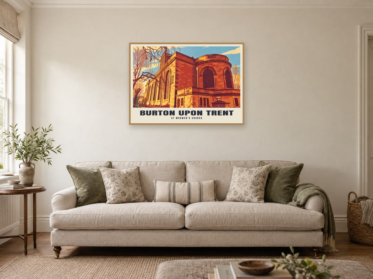 St Modwen's Church, Burton upon Trent Poster at A1, in a natural wood frame, in a sitting room