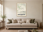 Burtonwood Street Map Poster at A1, in a natural wood frame, in a sitting room