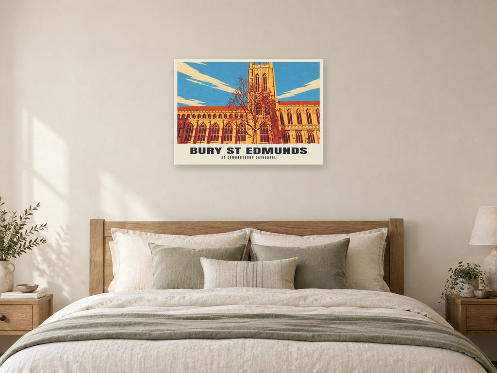 St Edmundsbury Cathedral, Bury St Edmunds Poster at A1, as a poster, above a bed