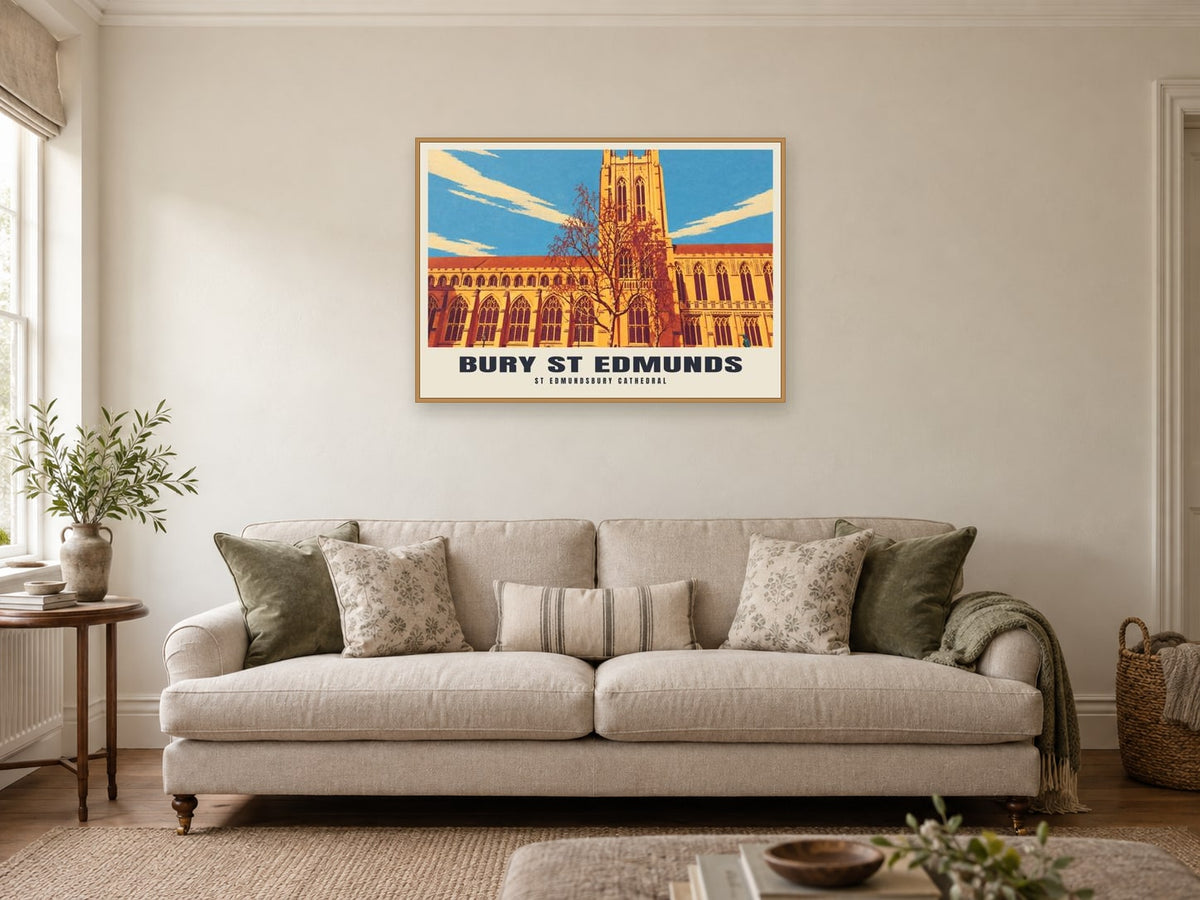 St Edmundsbury Cathedral, Bury St Edmunds Poster at A1, in a natural wood frame, in a sitting room