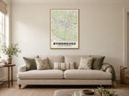 Bydgoszcz Street Map Poster at A1, in a natural wood frame, in a sitting room