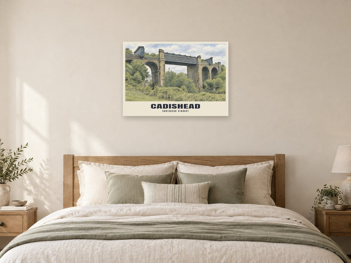 Cadishead Viaduct Poster at A1, as a poster, above a bed