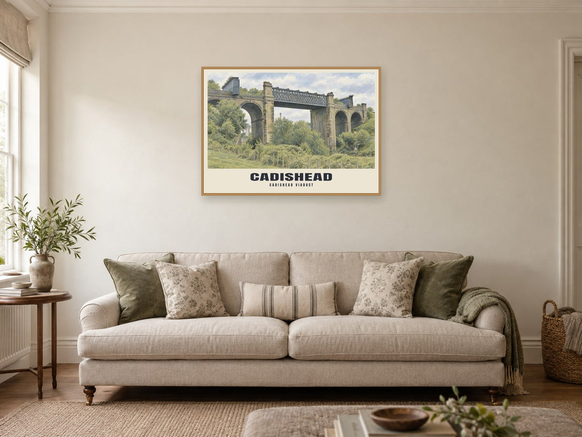 Cadishead Viaduct Poster at A1, in a natural wood frame, in a sitting room