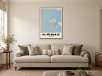 Cádiz Street Map Poster at A1, in a natural wood frame, in a sitting room