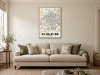 Caen Street Map Poster at A1, in a natural wood frame, in a sitting room