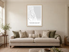 Caister-on-Sea Town Centre Street Map Poster at A1, in a natural wood frame, in a sitting room