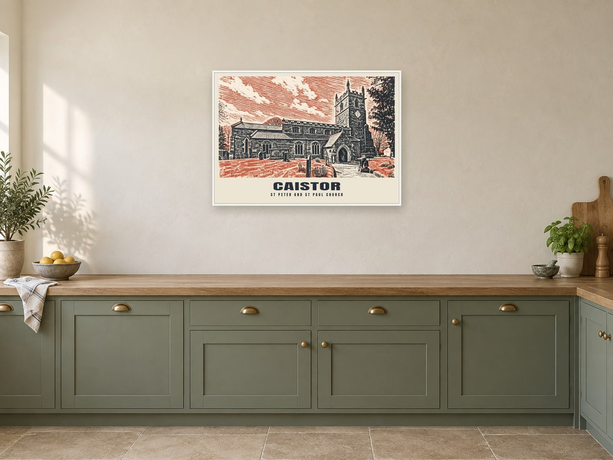 St Peter and St Paul Church, Caistor Poster at A1, in a white frame, in a kitchen