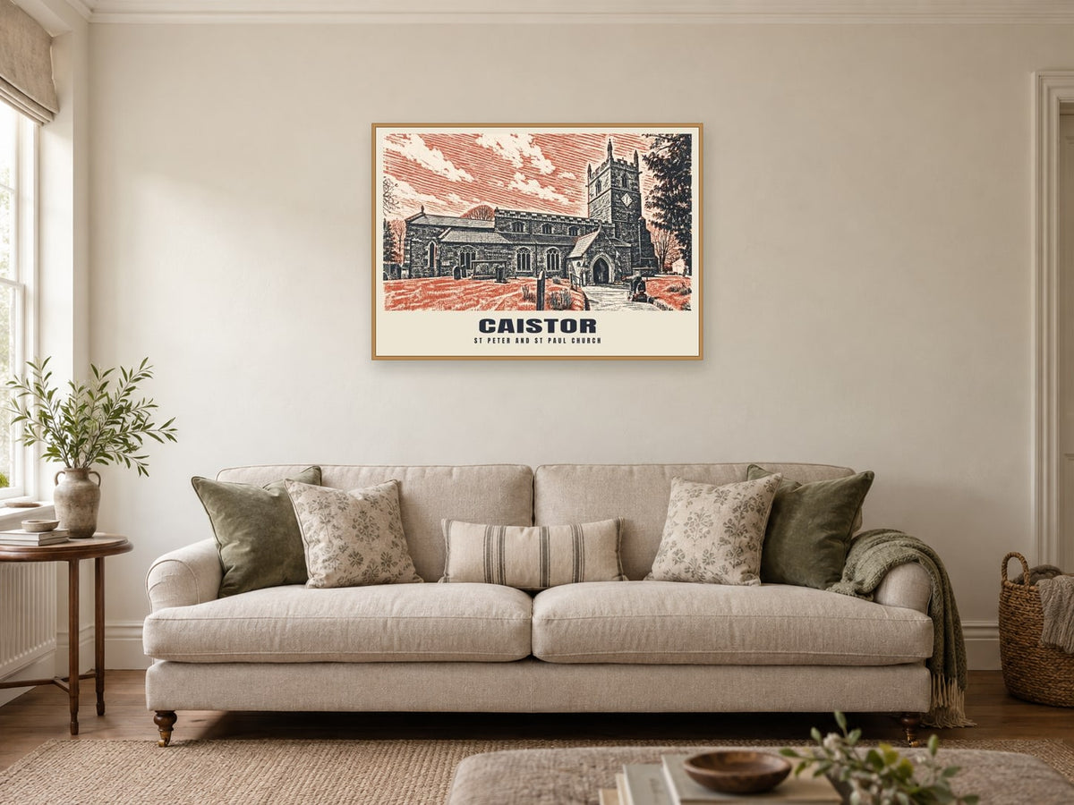 St Peter and St Paul Church, Caistor Poster at A1, in a natural wood frame, in a sitting room