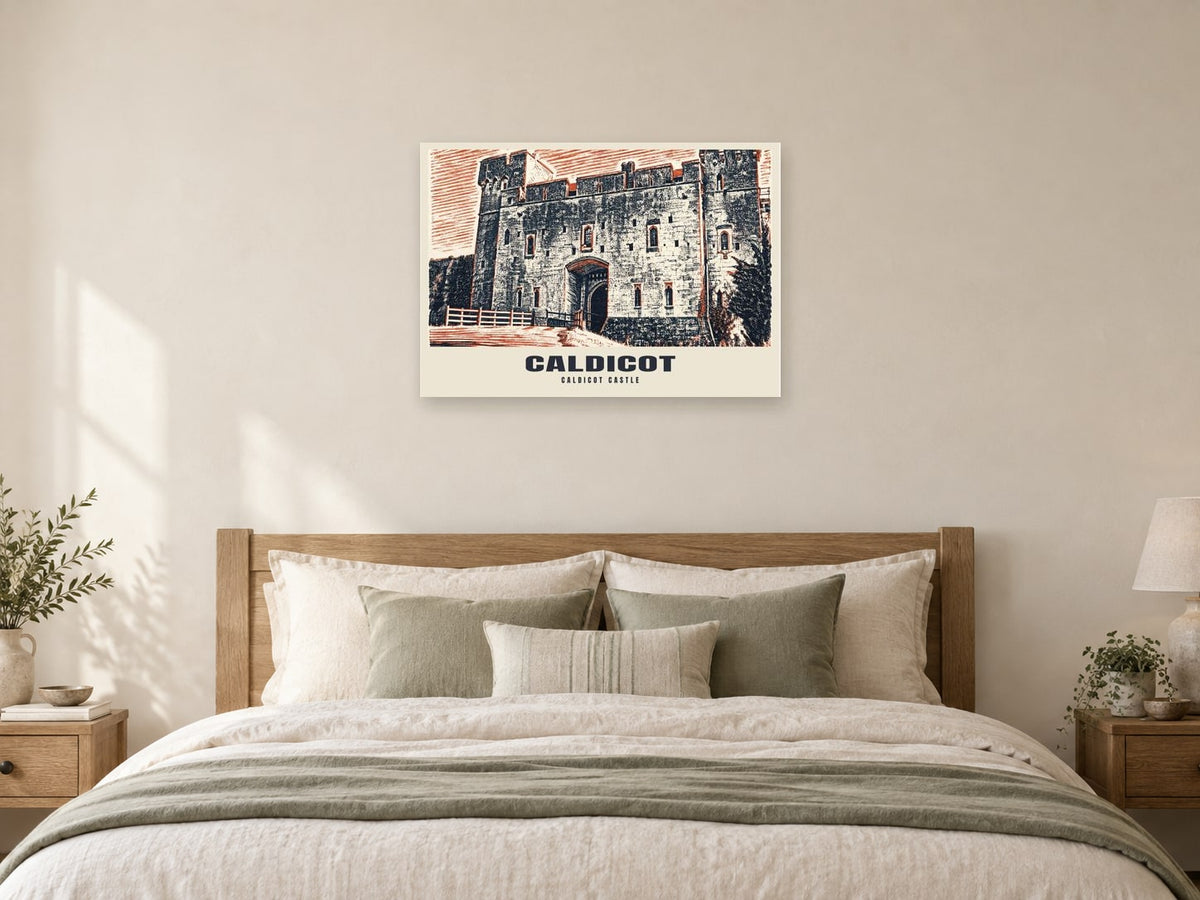 Caldicot Castle Poster at A1, as a poster, above a bed
