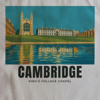 Close-up of the King's College Chapel, Cambridge drawing and lettering printed on natural cotton
