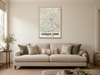 Camden Town Heritage Street Map Poster at A1, in a natural wood frame, in a sitting room