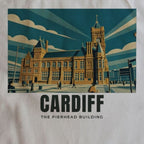 Close-up of the The Pierhead Building, Cardiff drawing and lettering printed on natural cotton