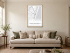 Carolina Beach Downtown Street Map Poster at A1, in a natural wood frame, in a sitting room